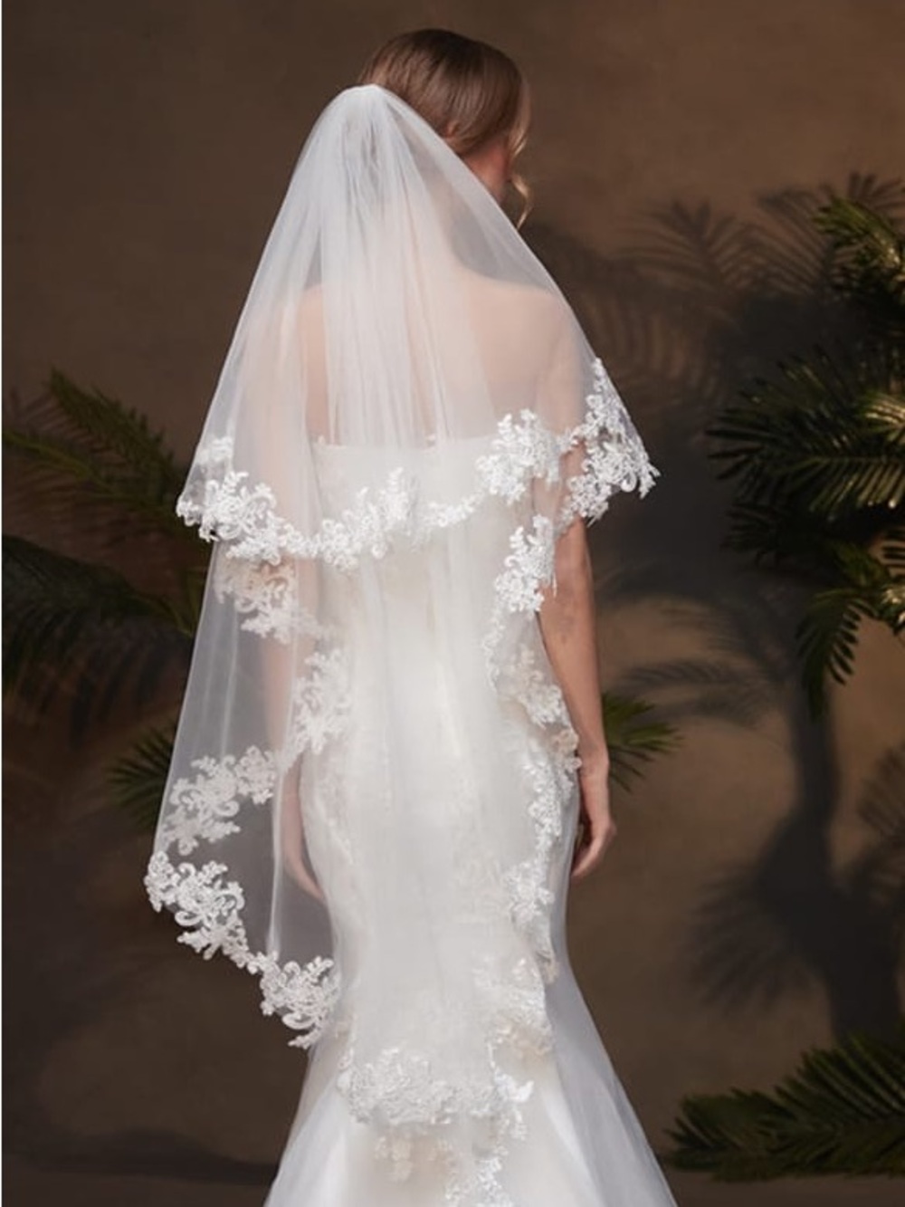 Embroidered Lace Wedding Veil in White